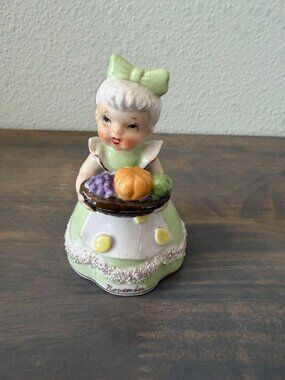 Vintage Napco November Month Bell Figurine Spaghetti Trim